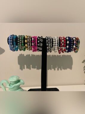 Beaded Stretchy Bracelets - Assorted Colors - Lot of 30